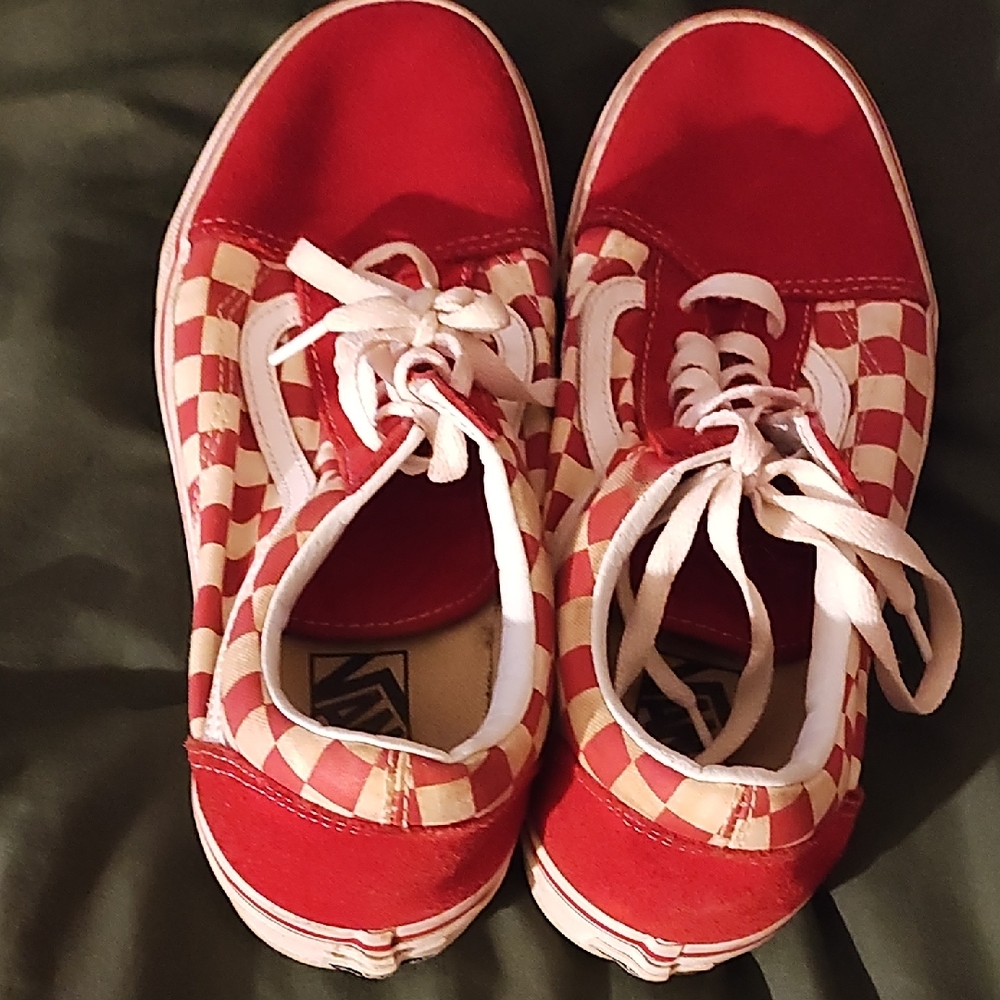 Vans Red and Cream Checkered Sneakers Classic Style